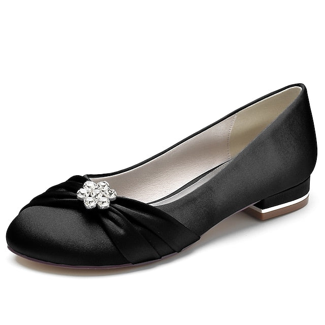 Flats Light Wedding Blue Satin with Women's Rhinestone