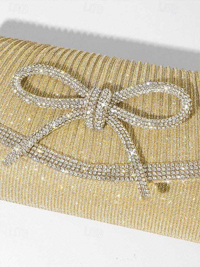 Accent Bow with Purse Clutch Blue Glitter Rhinestone