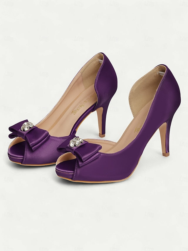 with Champagne Bow Women's and Peep Satin Heels Toe