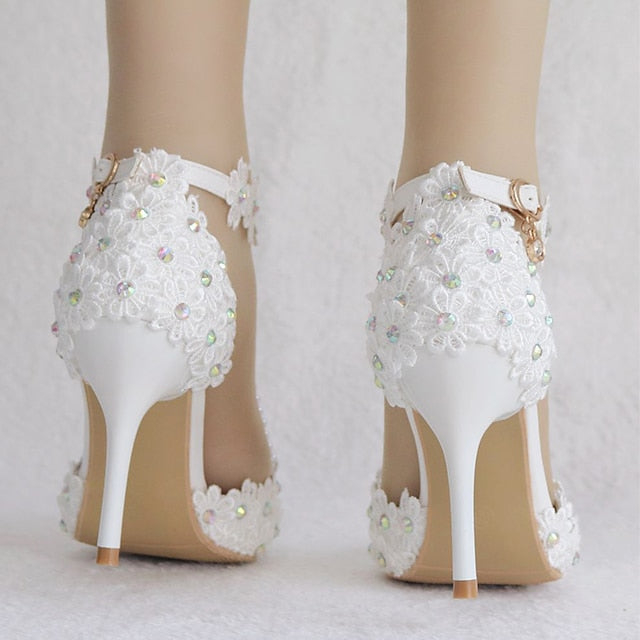 Lace Wedding Shoes Heel High Bridal Pointed Women's