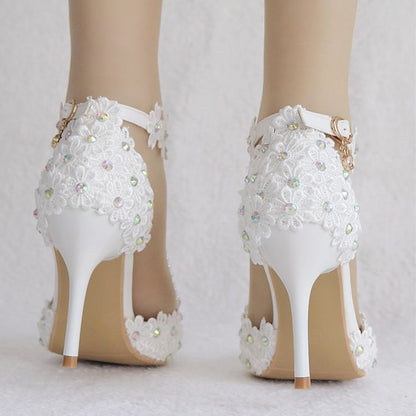 Lace Wedding Shoes Heel High Bridal Pointed Women's