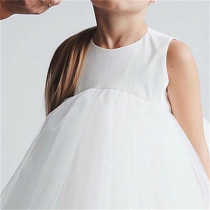 Kids Wedding Party Color Solid Sleeveless Girls' Mesh Dress