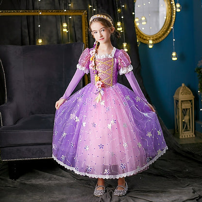 Flower Cosplay Princess Rapunzel Dress Girl Cloak