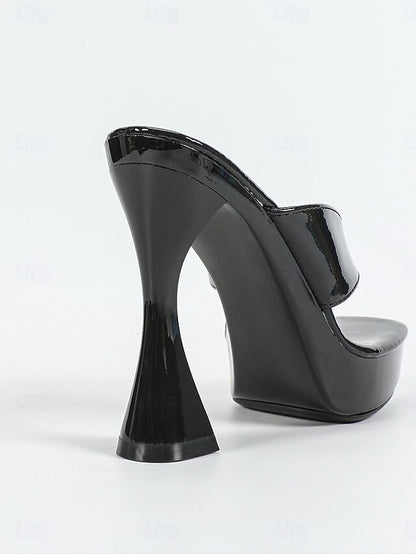 Pink Chunky Open-Toe Block Heels Women's Iridescent with