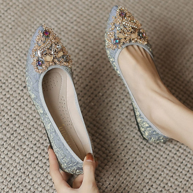 - Wedding Crystal Foldable Floral Flats Embellished Women's