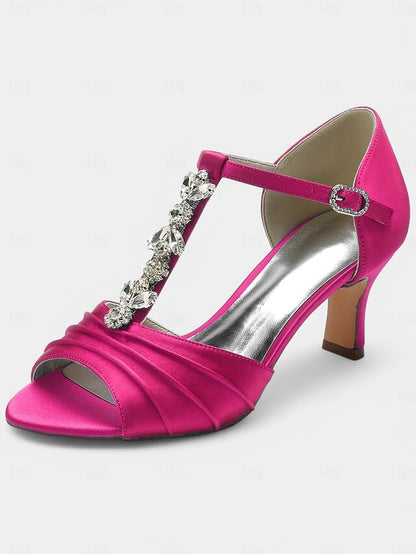 Crystal Detail Heels – Open-Toe Satin White with Bridal