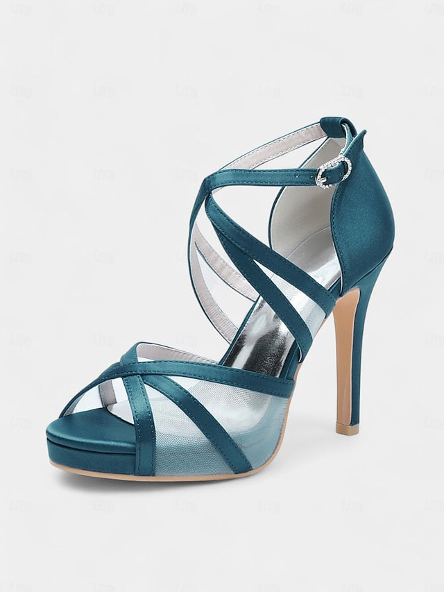 Satin Sandals - Bridal High with Cross Perfect Heel Straps White