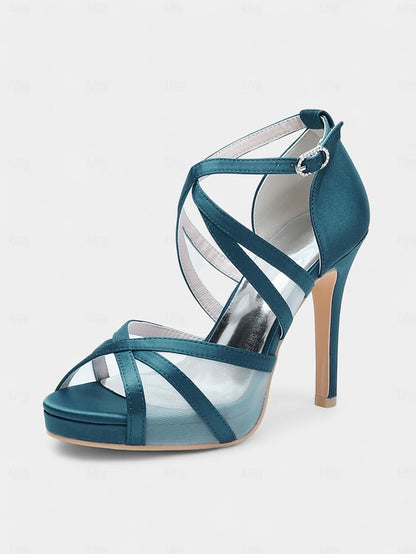 Satin Sandals - Bridal High with Cross Perfect Heel Straps White