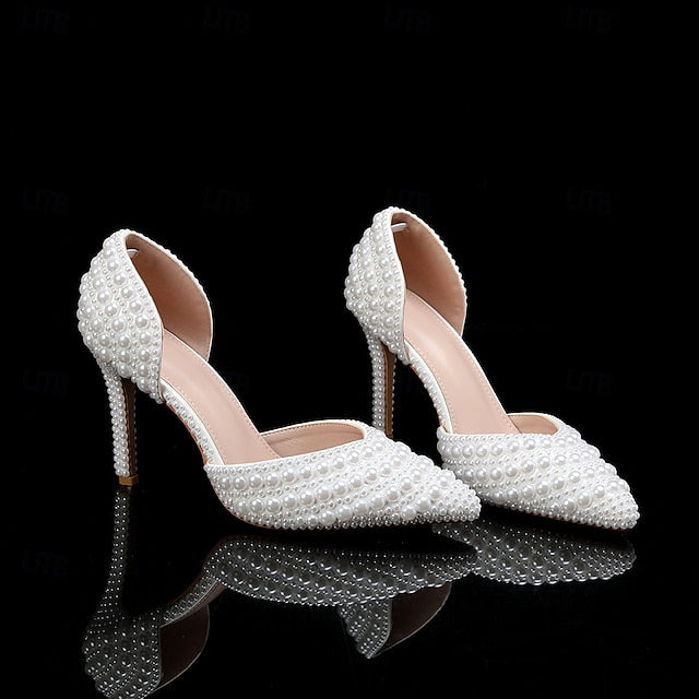 White and Bag Women's Heels Stiletto Clutch – Pearl Set