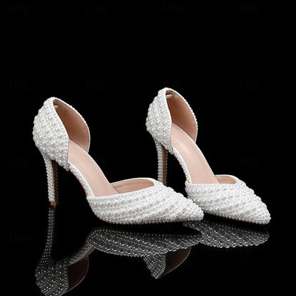 White and Bag Women's Heels Stiletto Clutch – Pearl Set