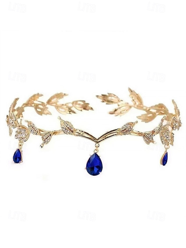 Leaf with Headpiece Gold Vintage Gemstone Blue – Drops