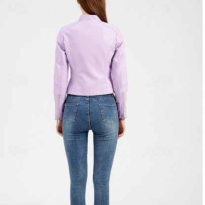 Zipper Women's Pocket Faux Comfortable Leather Jacket