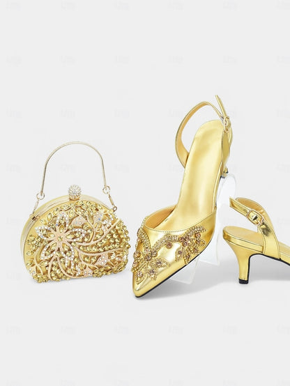 Gold Slingback Embellished with – Matching Heels Handbag