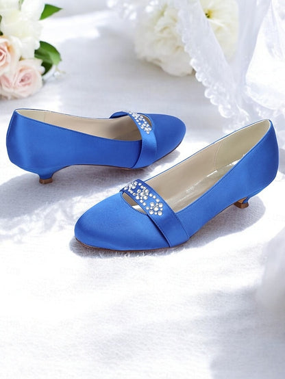 Rhinestone Satin Blue with Kitten Women's Heels