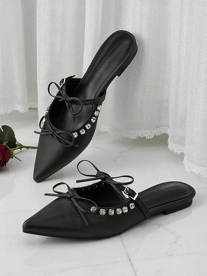 Rhinestone Black Women's Pointed Flats with Toe