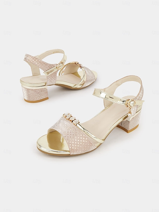 Women Rhinestone-Embellished Block Sandals – for Gold Heel