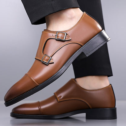 Double Elegant Shoes Monk Leather Strap Men's –