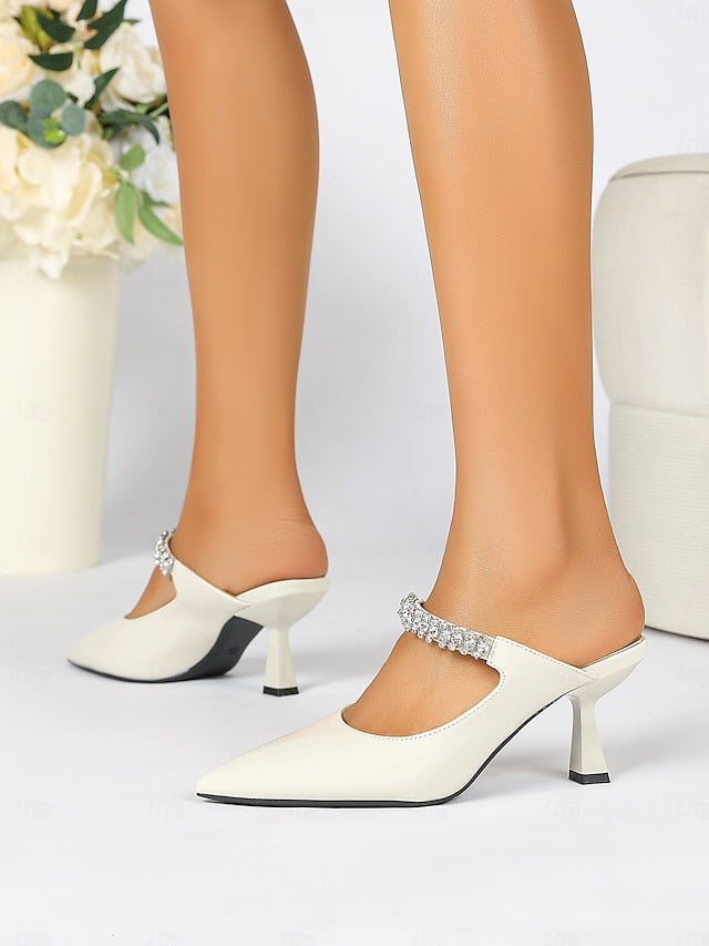 Embellished Pointed-Toe Slip-On Heeled Rhinestone Women's