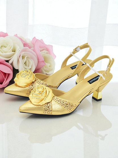 Gold Matching Slingback and Clutch Set Women's Heels -