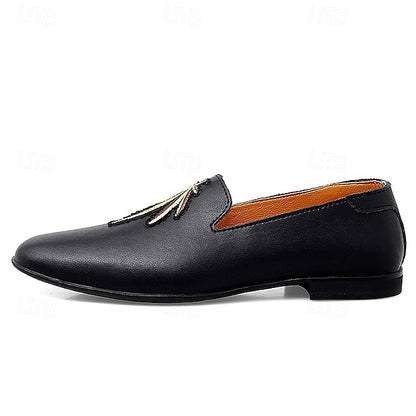 Men's Prom Shoes - White Faux Leather Loafers with Feather