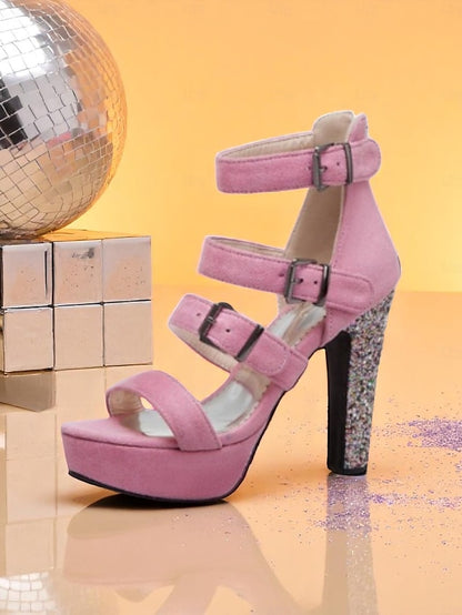 with Women's Platform Glitter Suede Brown Heel Sandals High