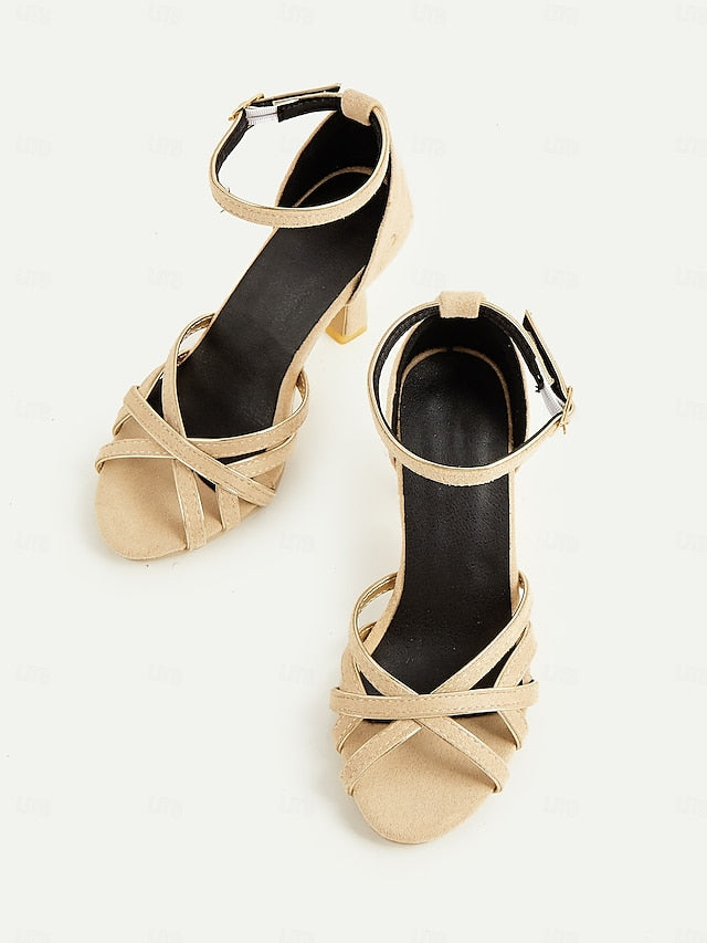 1950s – Strappy Women's Heels Nude Suede Ankle Elegant