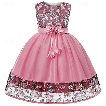 Girls' Sleeveless Flower Party Girl Dress 3D