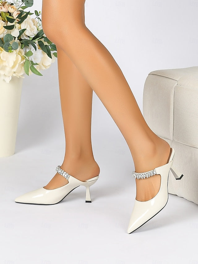 Embellished Pointed-Toe Slip-On Heeled Rhinestone Women's