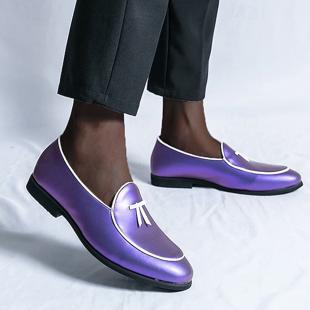 Men's Trim Yellow Faux Black Loafers Patent with Leather