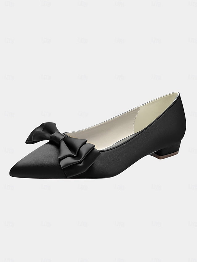 Pointed - Bow Flats Women's Elegant Satin Green Toe