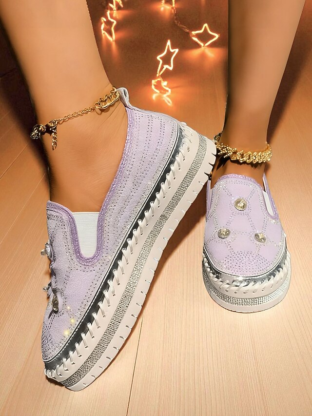 Rhinestone Studs Sneakers Women's Platform Slip-On Red with