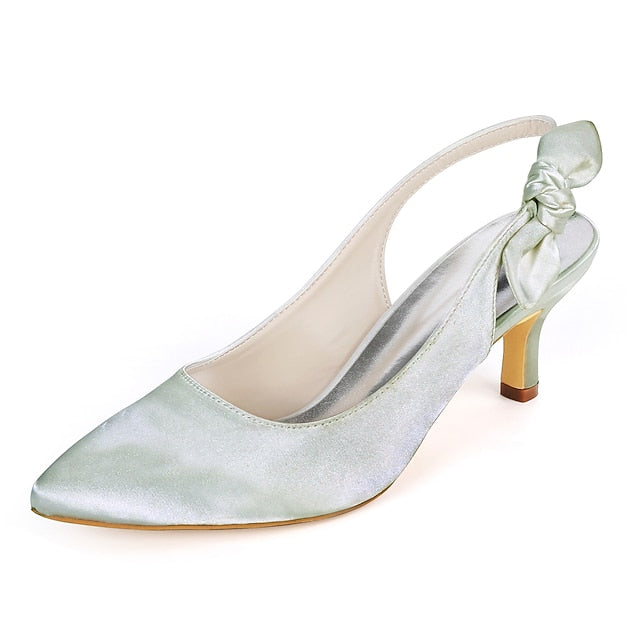 Toe - with White Bow Tie Pointed Heels Women for Slingback