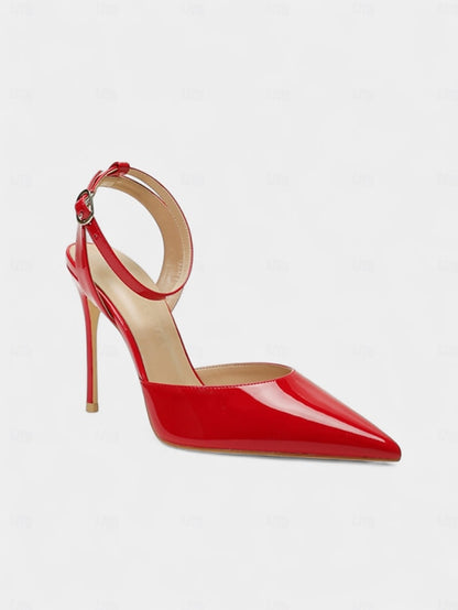 Heels Slingback - Women's Leather Nude Patent Stiletto