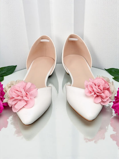 and Pink White Beige with Flower Wedding Women's Flats