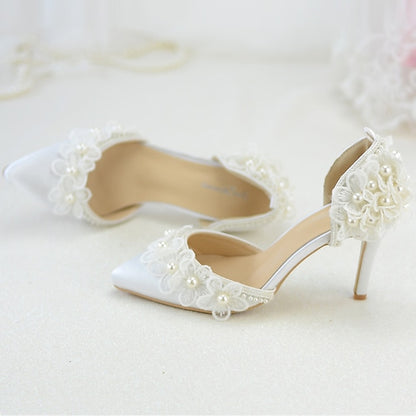 Heels Lace Wedding Platform with Floral Women's White