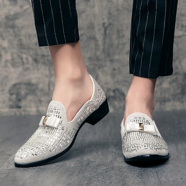 Men's Silver Prom Woven Strap Loafers and Elegant Monk –