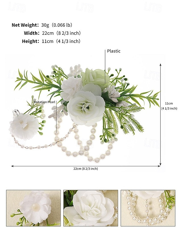 Elegant White – Hand Set Jewelry with Floral Pearls Wrist and