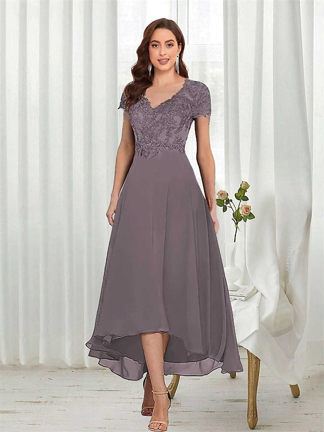 Elegant Mother Neck A-Line the Bride of V Simple Dress