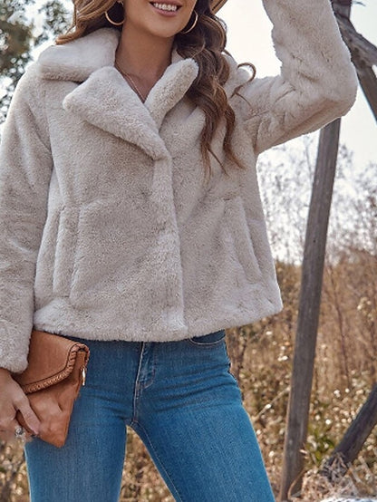 Coat Fur Teddy Warm Faux Pocket Comfortable Women's