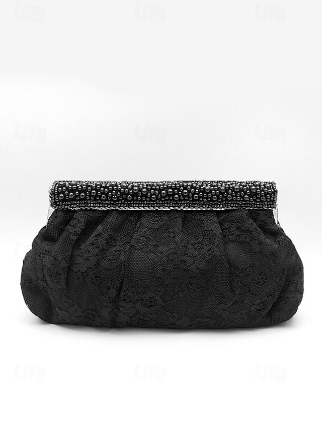 Black Clutch Evening Elegant Women's Lace Beaded Bag with