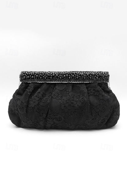 Black Clutch Evening Elegant Women's Lace Beaded Bag with