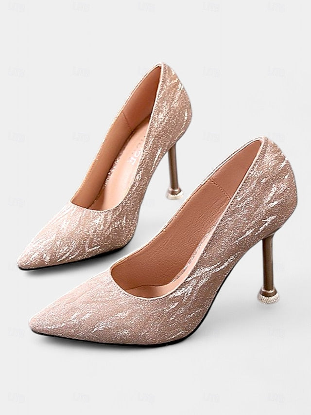 Heels Toe with Champagne Stiletto Glitter Pointed Women's
