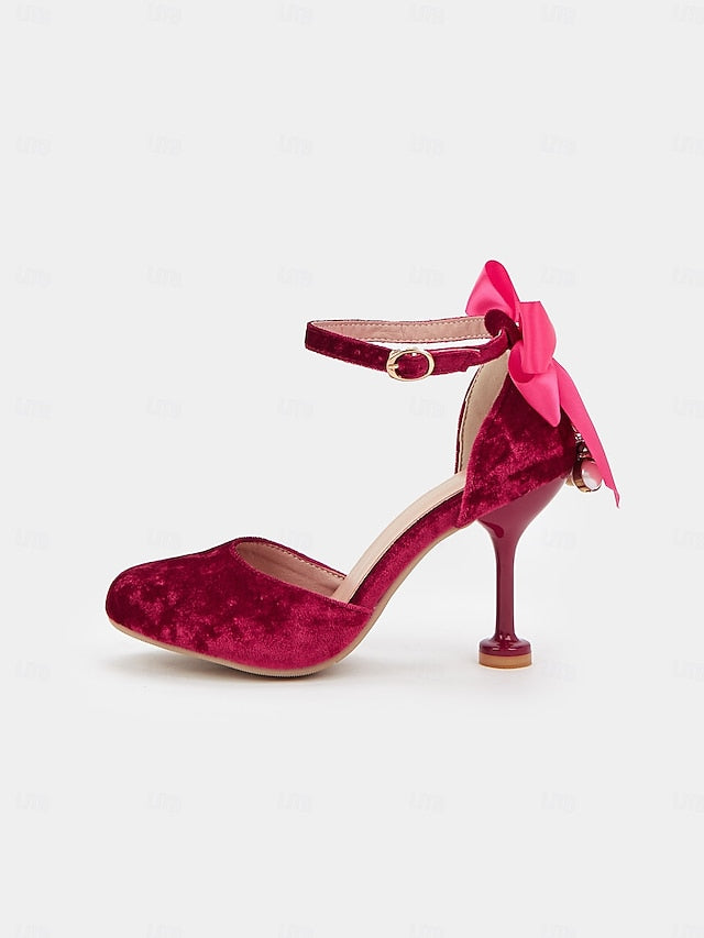 with Mary Big Heels Bow Velvet and Burgundy Jane Women's