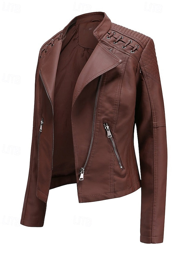 Leather Jacket Women's Zipper Faux Comfortable Pocket