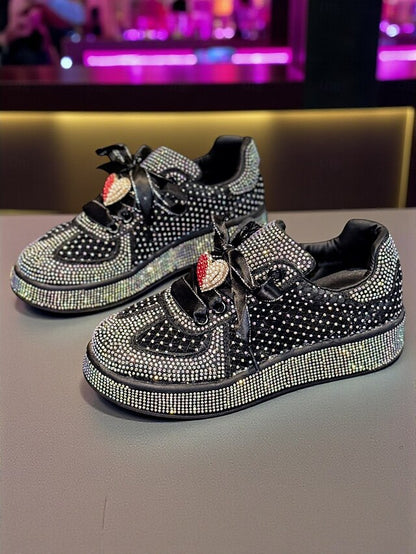 with White Sneakers Laces Ribbon Women's Rhinestone Satin