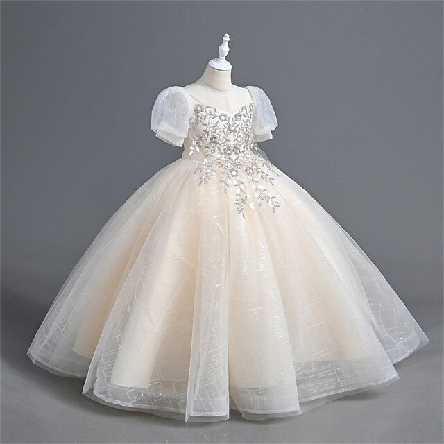 Solid Flower Party Girl Girls' Color Kids Dress