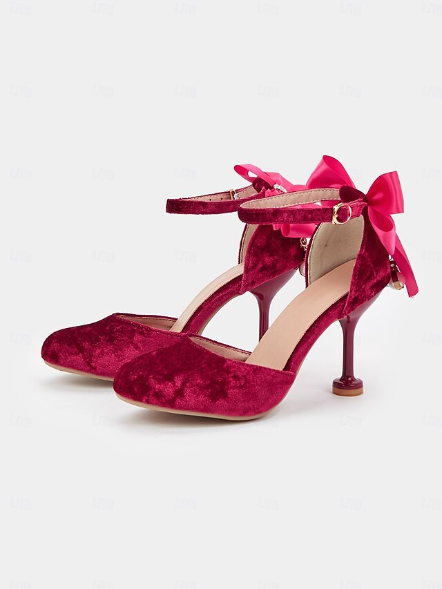 with Mary Big Heels Bow Velvet and Burgundy Jane Women's