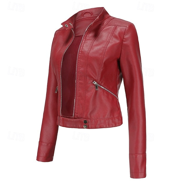 Zipper Women's Pocket Faux Comfortable Leather Jacket