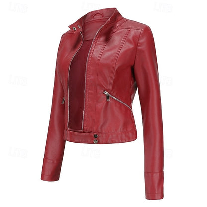 Zipper Women's Pocket Faux Comfortable Leather Jacket