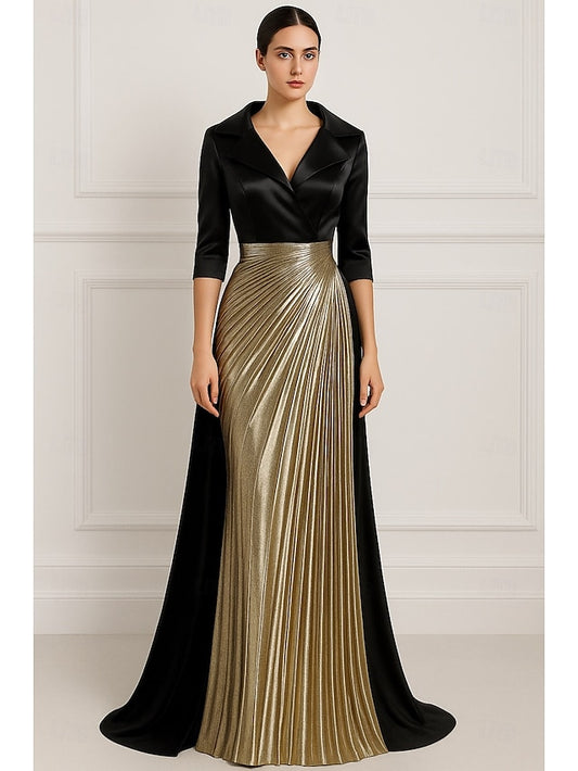 Evening Gold Gown Elegant Dress Black Wedding Formal A-Line